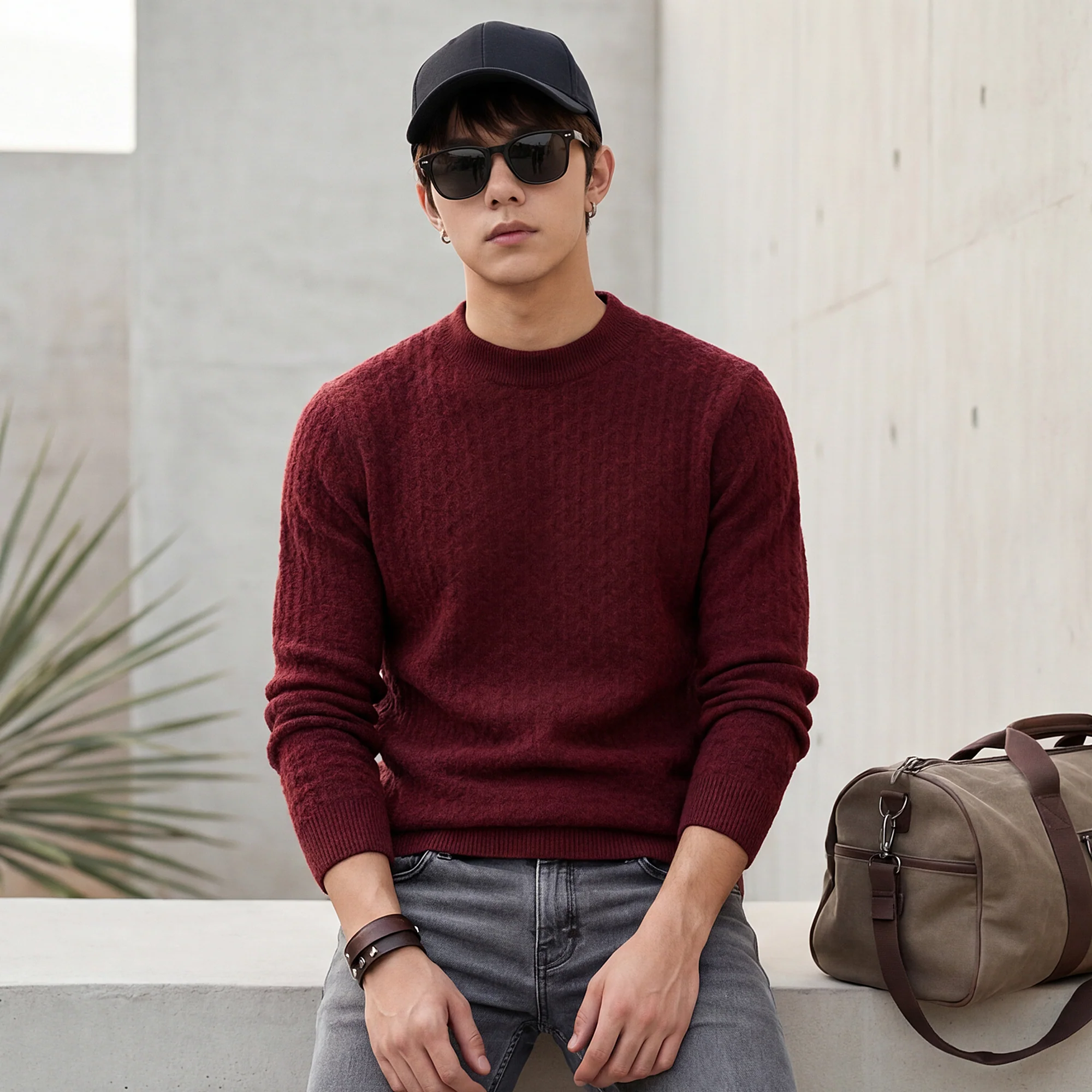 Killer Men High Neck Wine Sweaters - Image 2