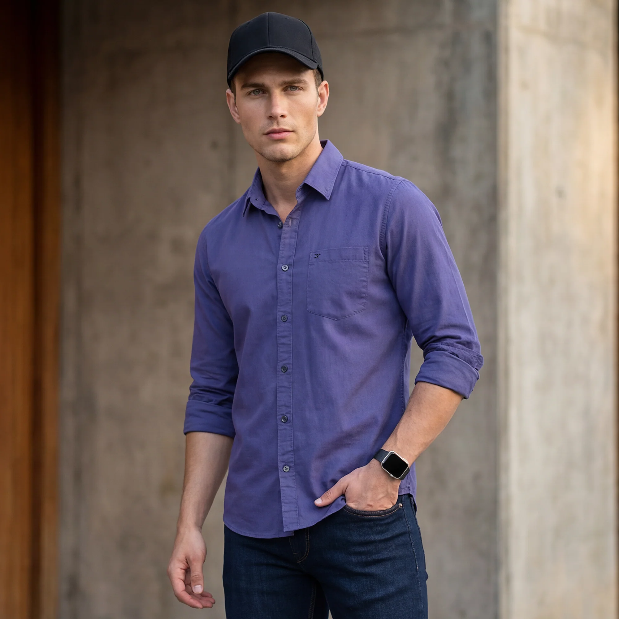 Full Sleeves Slim Fit Dusty Lavender Dobby Structure Button-Down Solid Shirt - Image 2