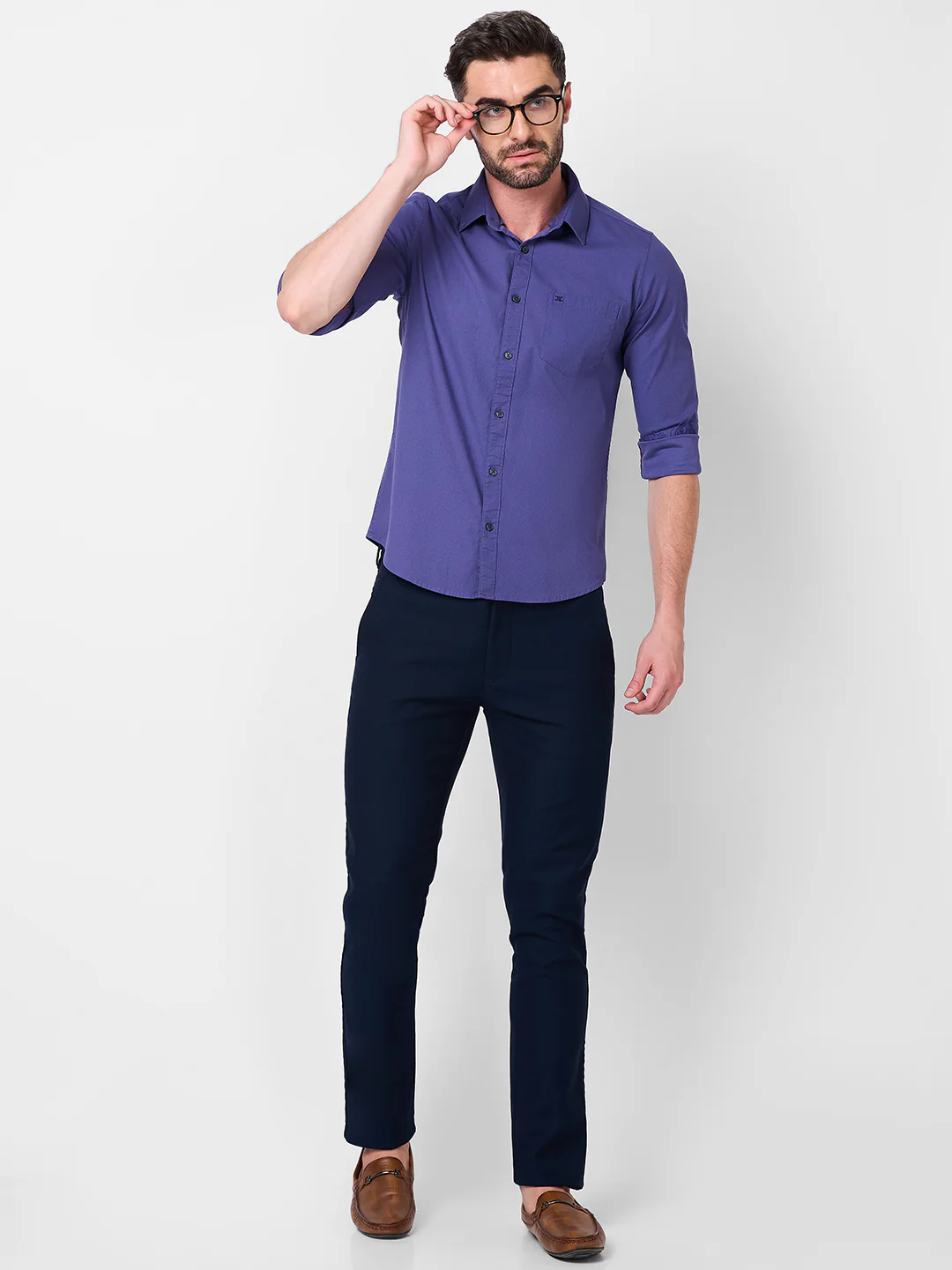 Full Sleeves Slim Fit Dusty Lavender Dobby Structure Button-Down Solid Shirt - Image 8