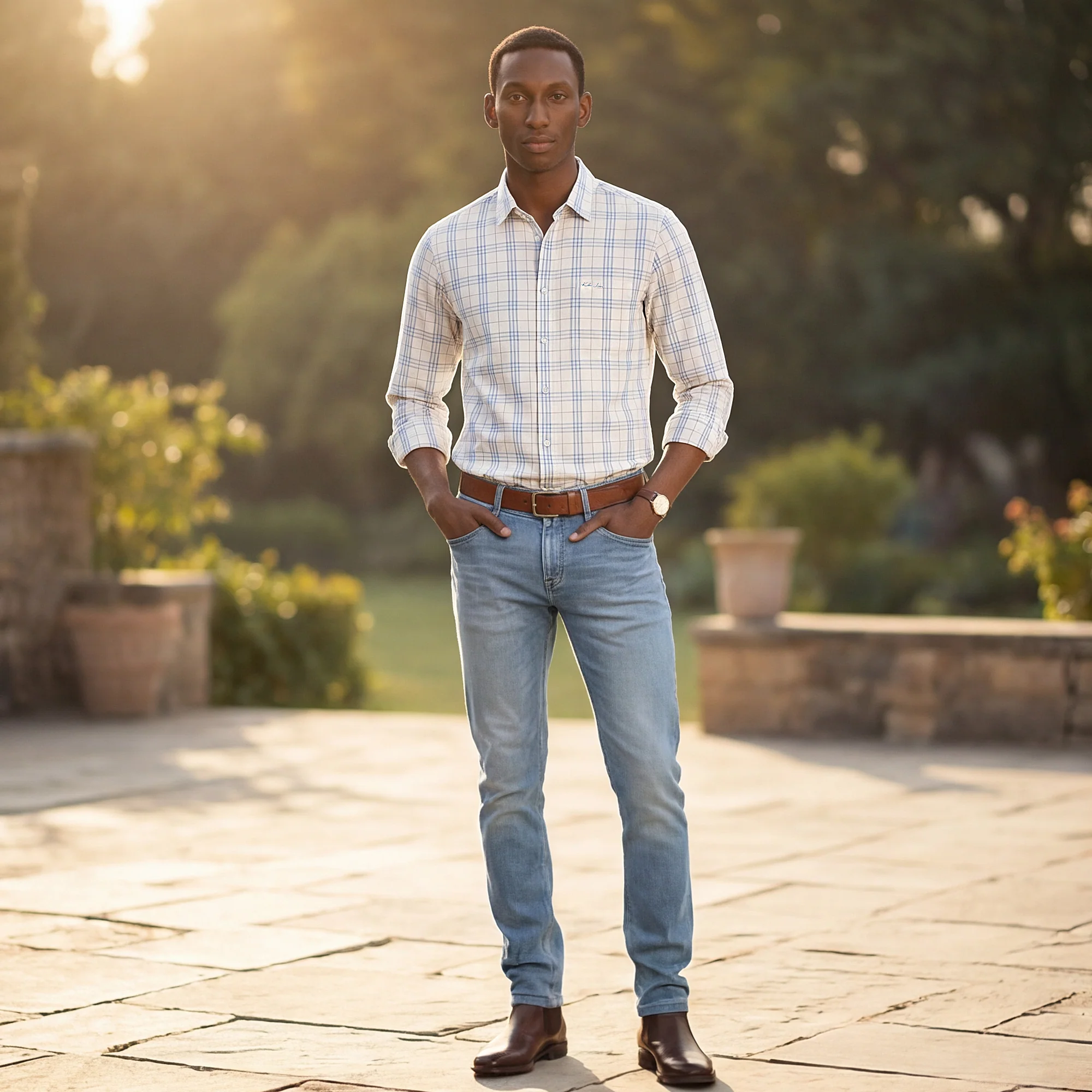 Full Sleeves Slim Fit Sky Blue Checks Shirt