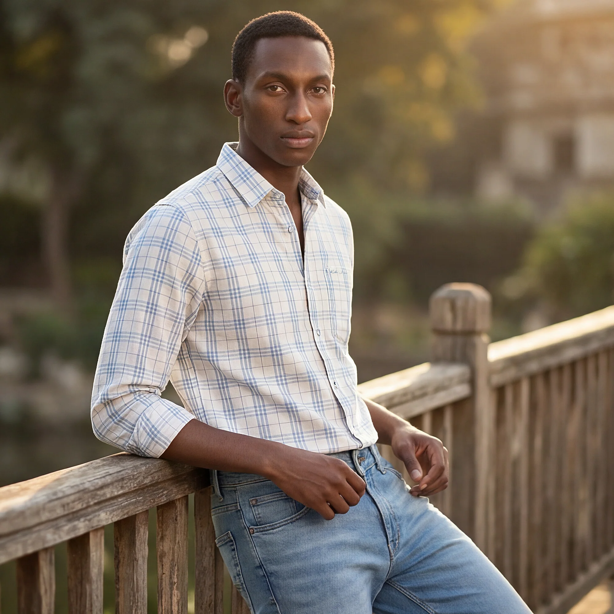 Full Sleeves Slim Fit Sky Blue Checks Shirt - Image 2