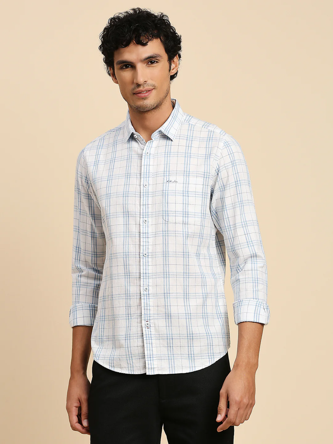 Full Sleeves Slim Fit Sky Blue Checks Shirt - Image 3