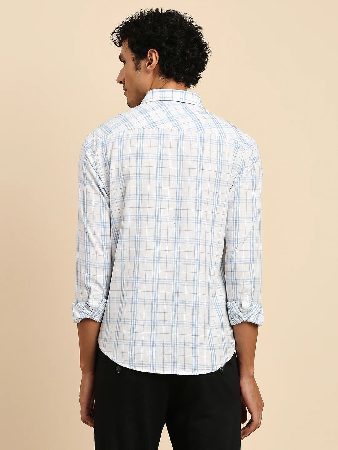 Full Sleeves Slim Fit Sky Blue Checks Shirt - Image 6