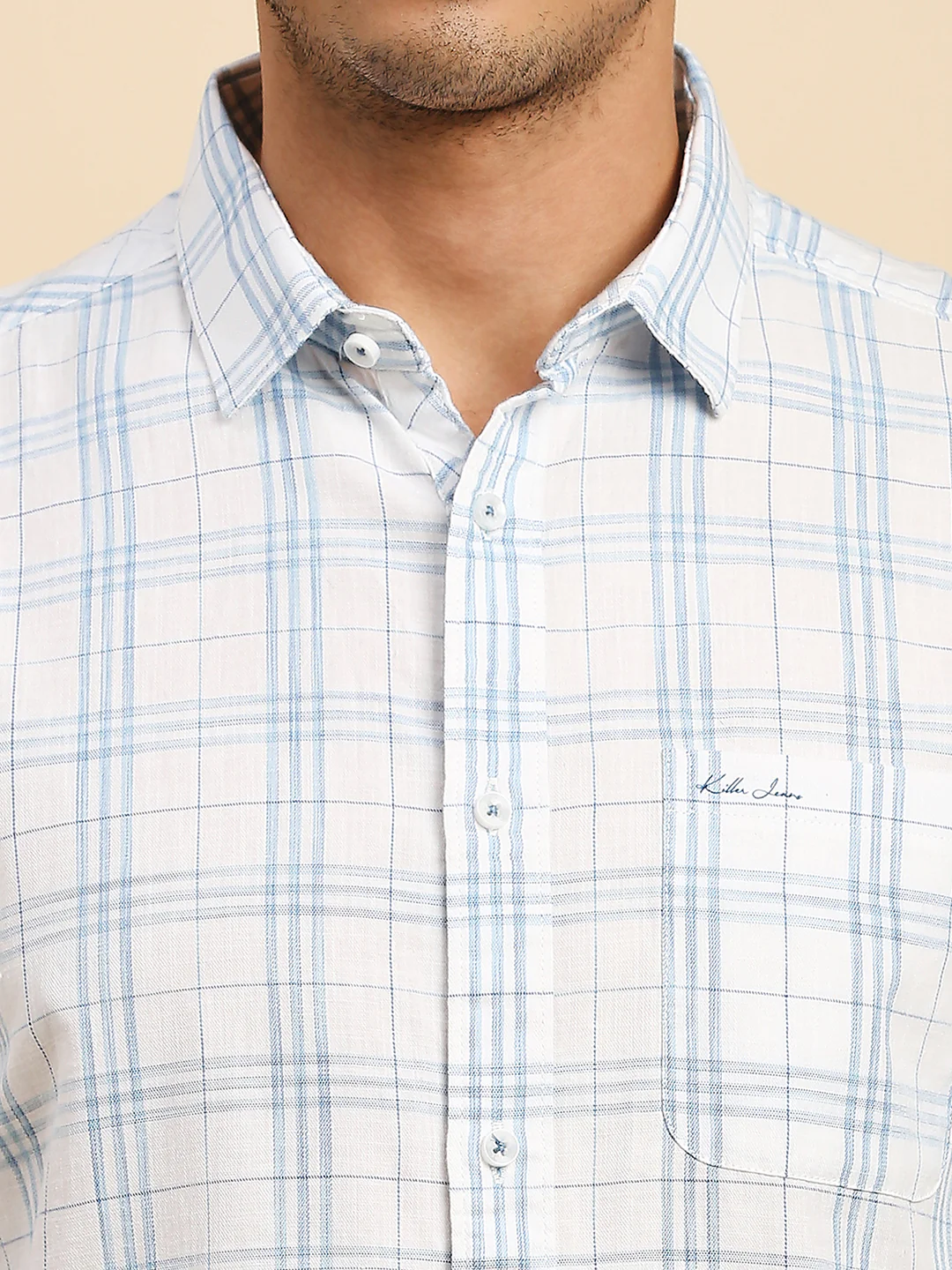 Full Sleeves Slim Fit Sky Blue Checks Shirt - Image 7