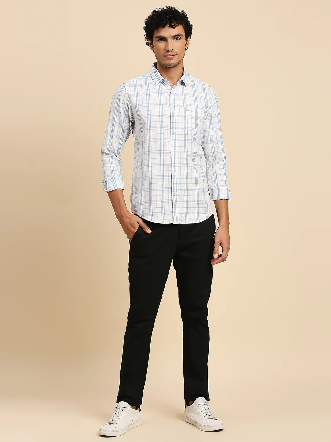 Full Sleeves Slim Fit Sky Blue Checks Shirt - Image 8