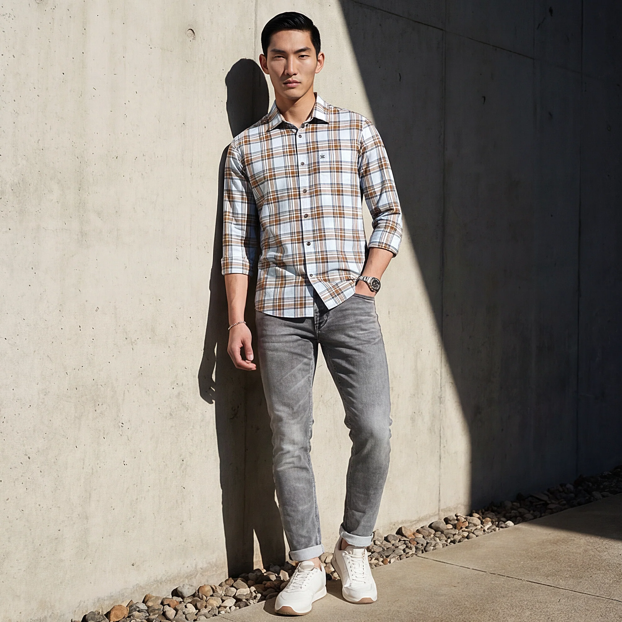 Full Sleeves Slim Fit Sky Blue Oxford Checks Shirt