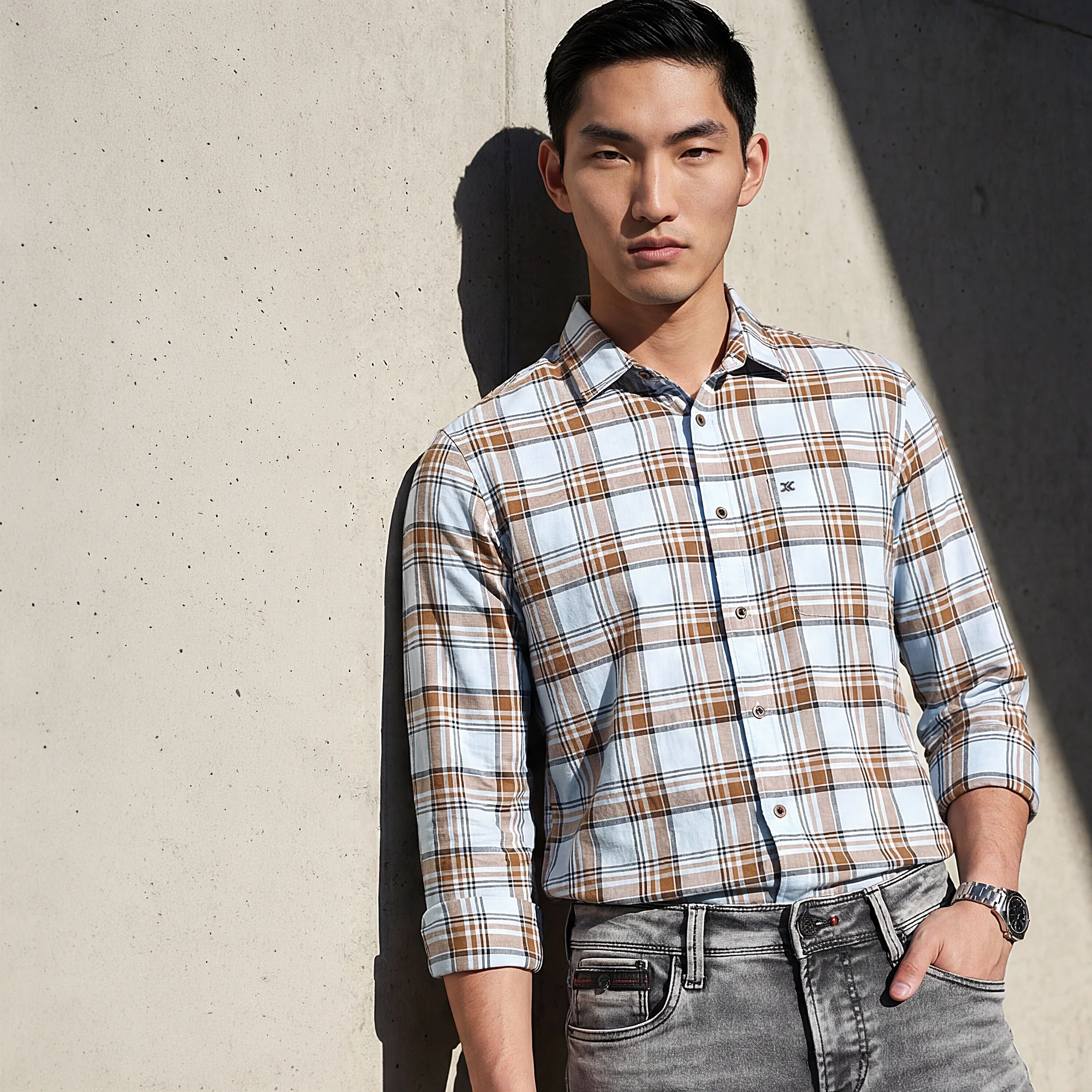 Full Sleeves Slim Fit Sky Blue Oxford Checks Shirt - Image 2