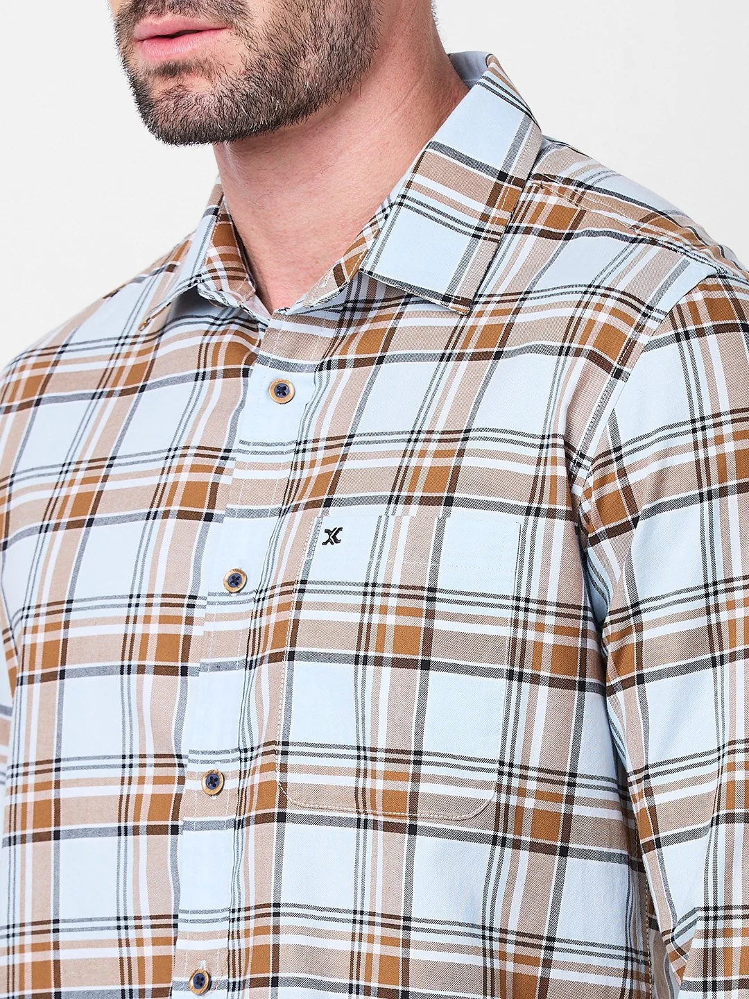 Full Sleeves Slim Fit Sky Blue Oxford Checks Shirt - Image 7