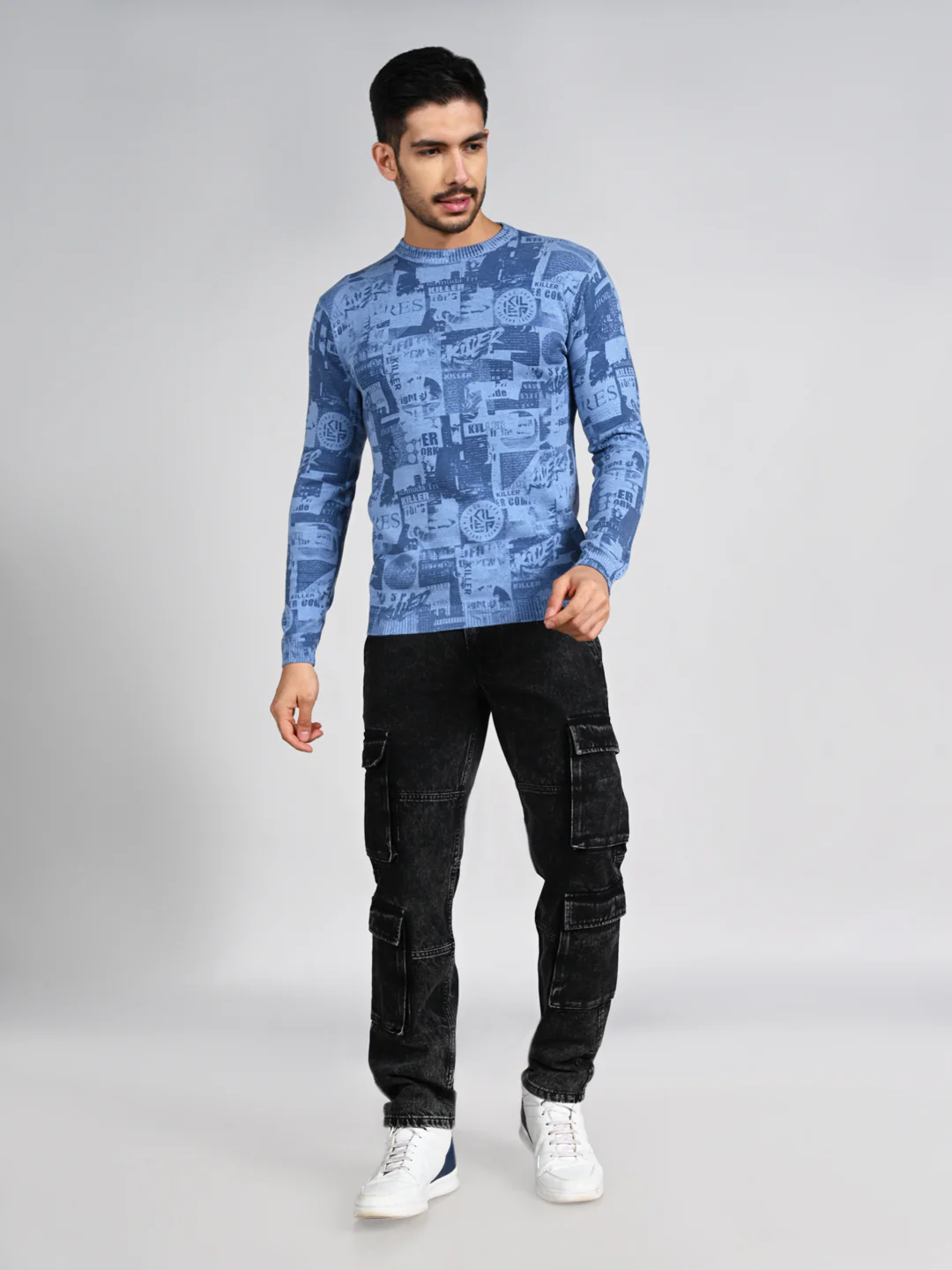 Killer Men Light Blue Printed Flat Knits - Image 3