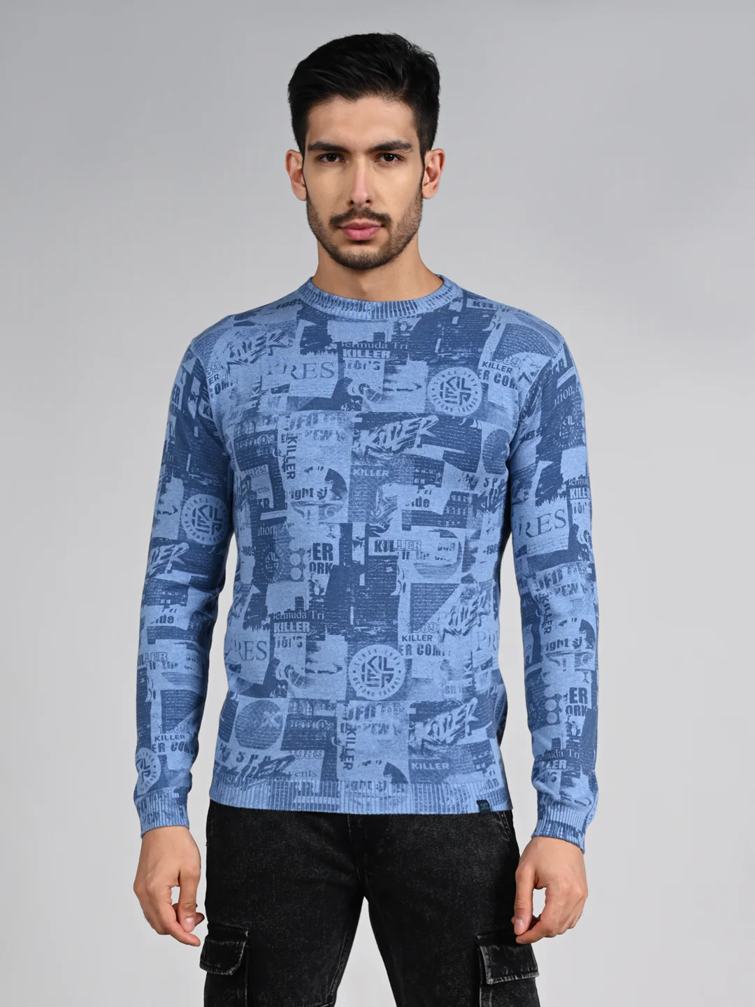 Killer Men Light Blue Printed Flat Knits - Image 4
