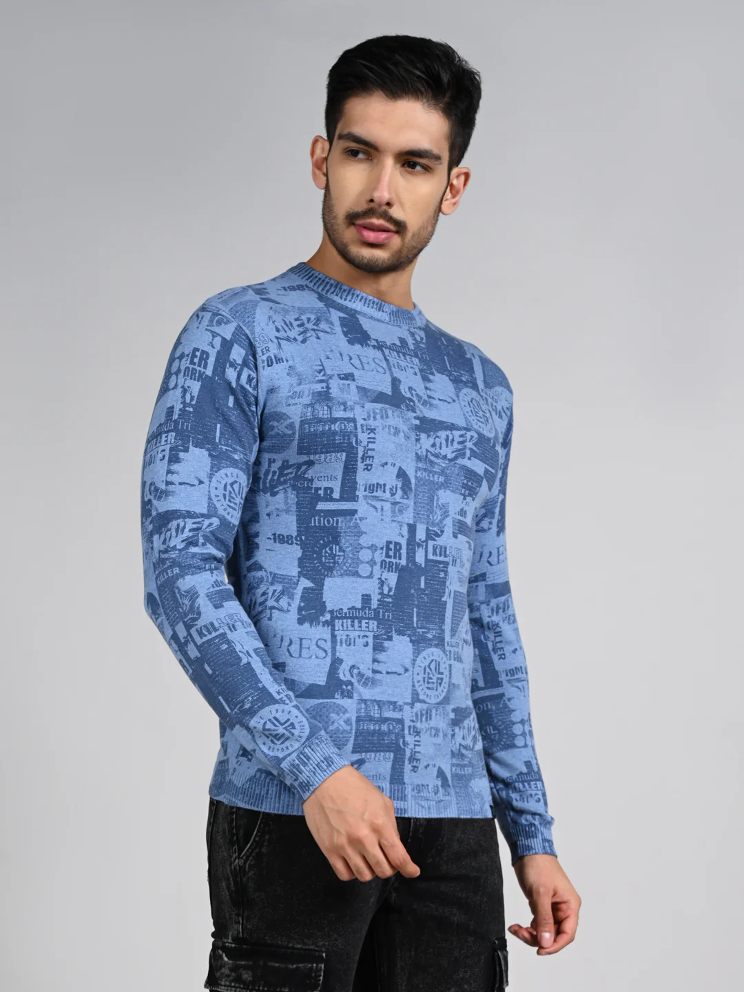 Killer Men Light Blue Printed Flat Knits - Image 6