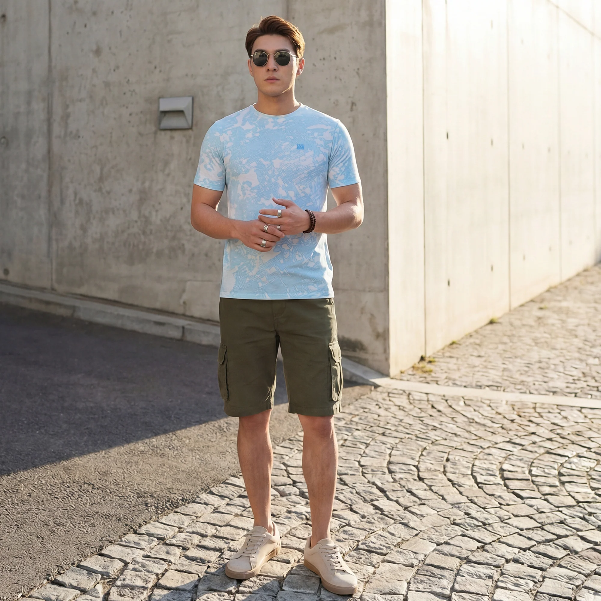 Killer Men Light Blue Printed Round Neck T-Shirts
