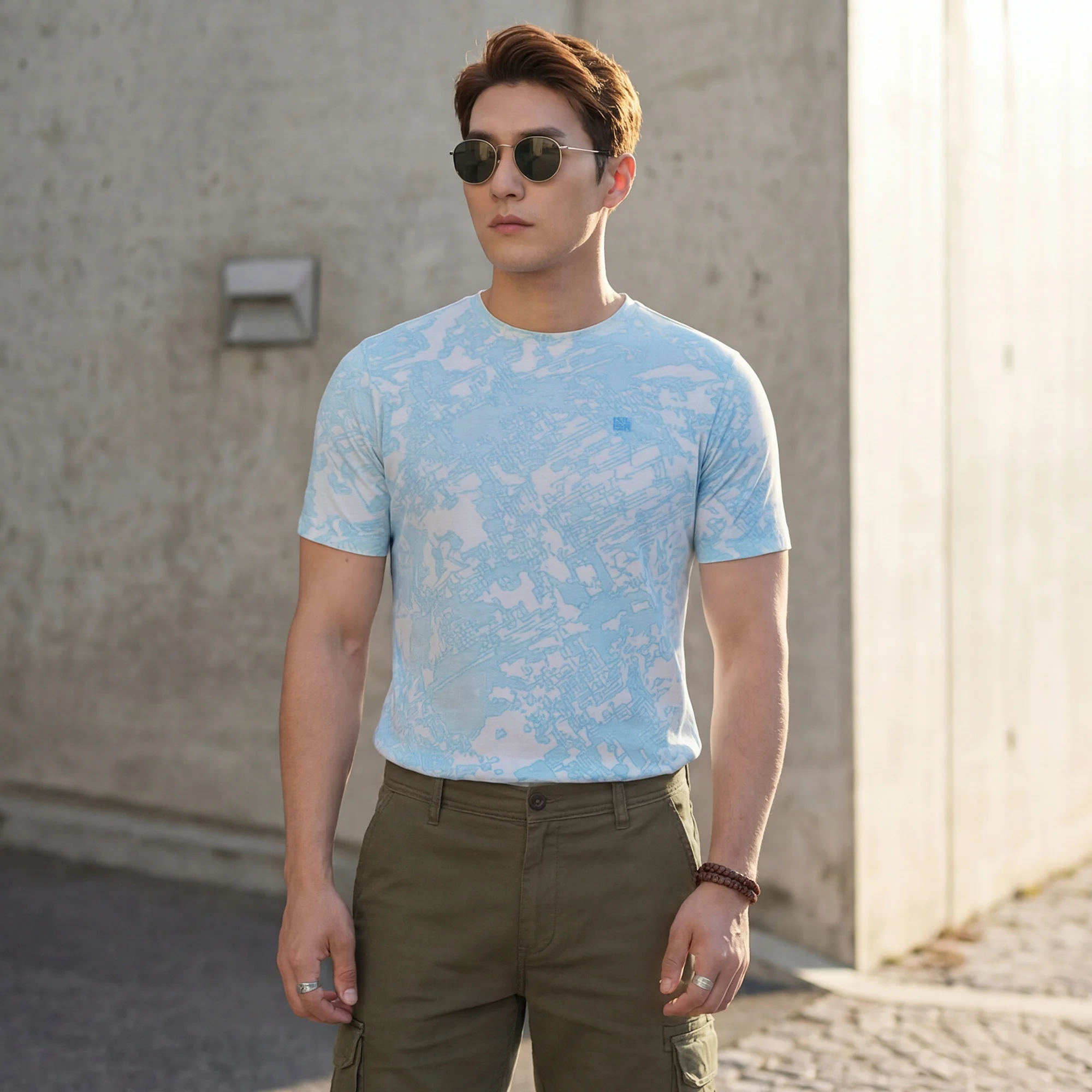 Killer Men Light Blue Printed Round Neck T-Shirts - Image 2