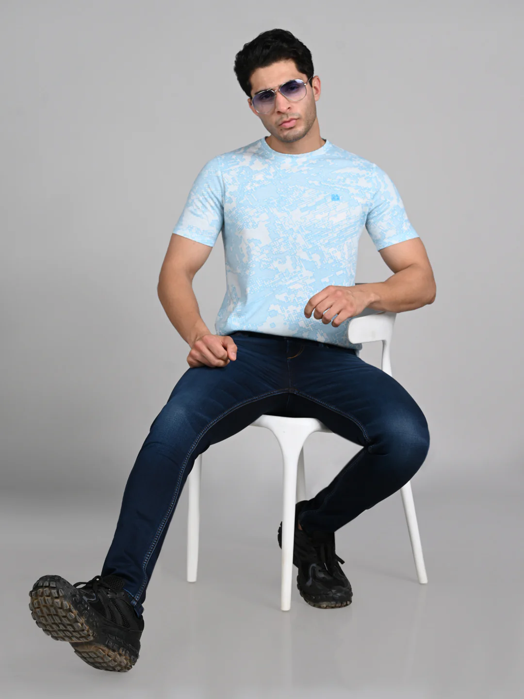 Killer Men Light Blue Printed Round Neck T-Shirts - Image 3