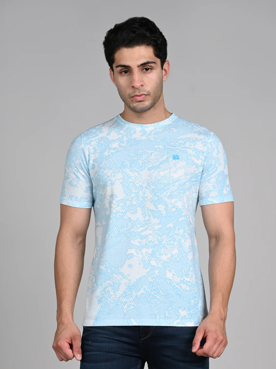 Killer Men Light Blue Printed Round Neck T-Shirts - Image 4