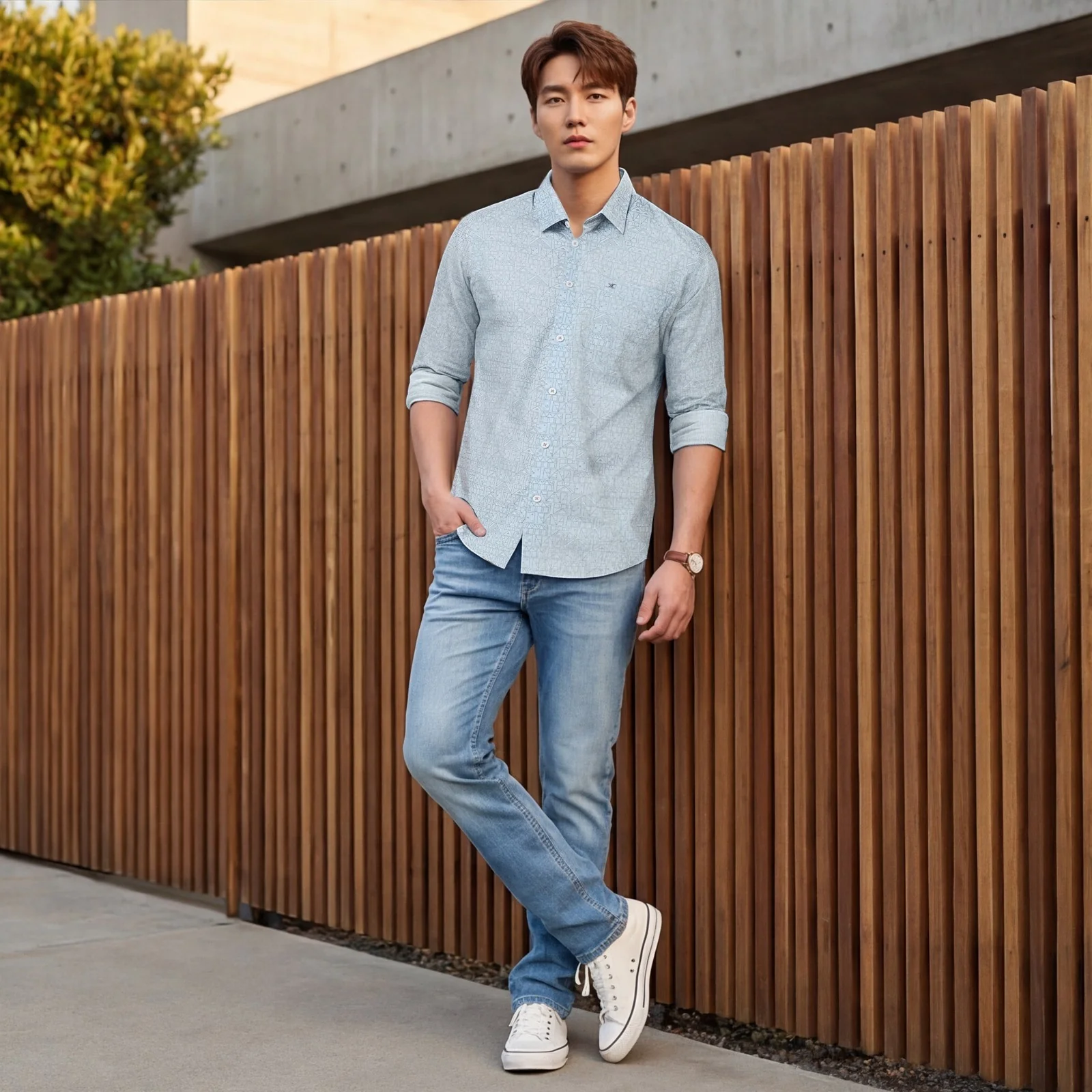 Full sleeves Slim Fit Sky Blue all over Tonal Geometric Print Shirt