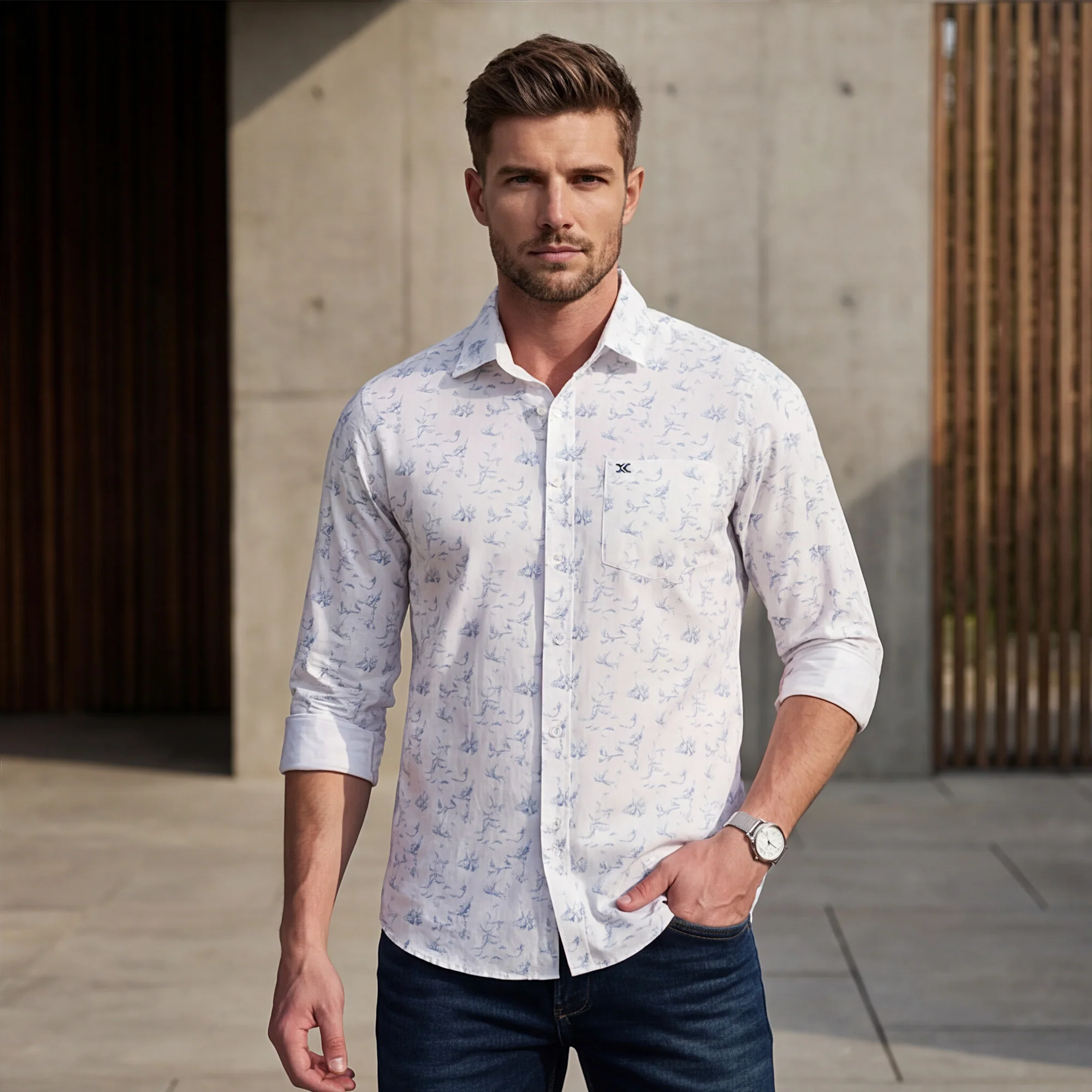 Full sleeves Slim Fit Sky All-Over Mini Motif Print Shirt - Image 2
