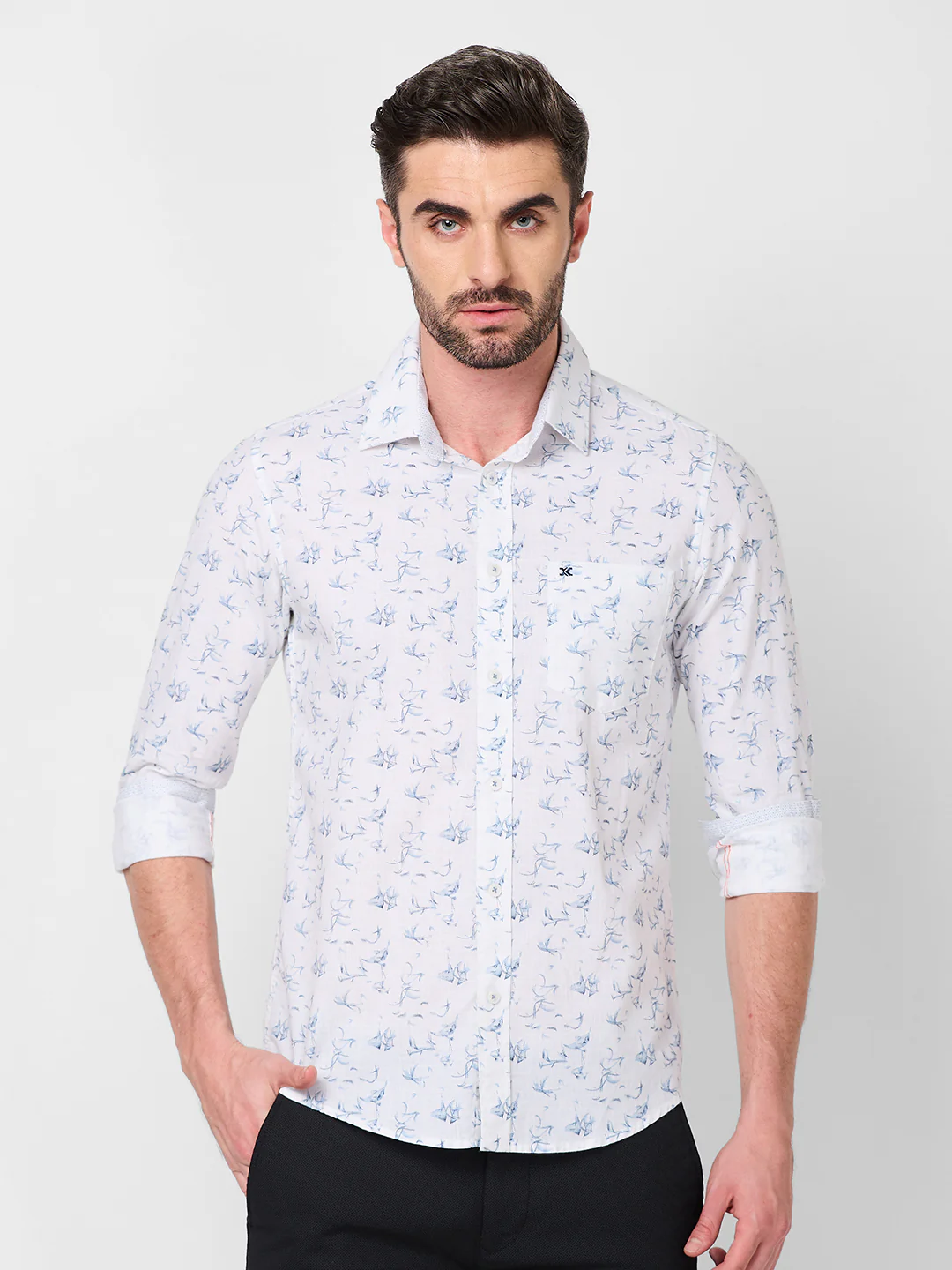 Full sleeves Slim Fit Sky All-Over Mini Motif Print Shirt - Image 3