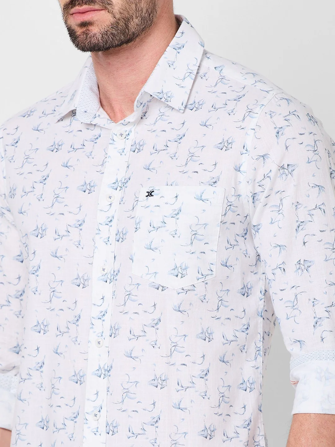 Full sleeves Slim Fit Sky All-Over Mini Motif Print Shirt - Image 7