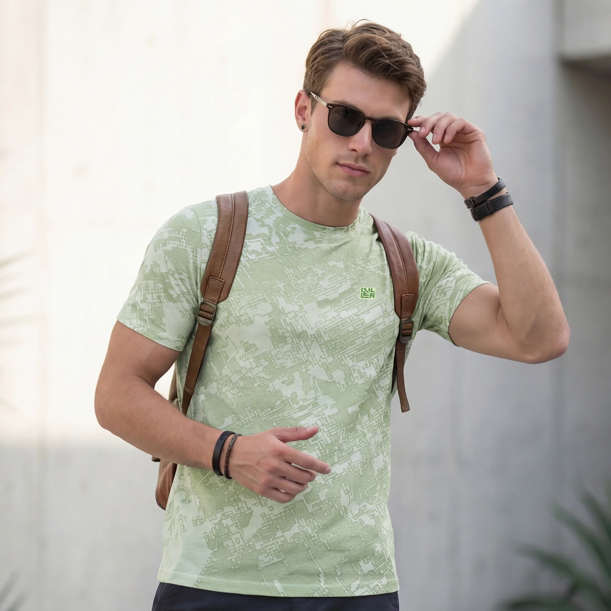 Killer Men Light Green Printed Round Neck T-Shirts - Image 2