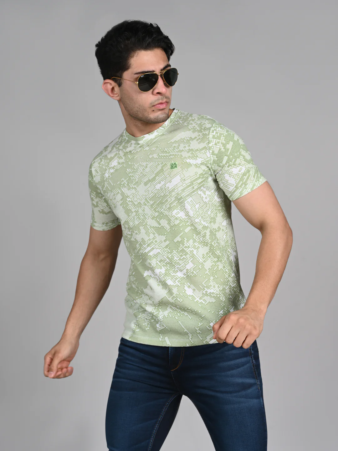 Killer Men Light Green Printed Round Neck T-Shirts - Image 3