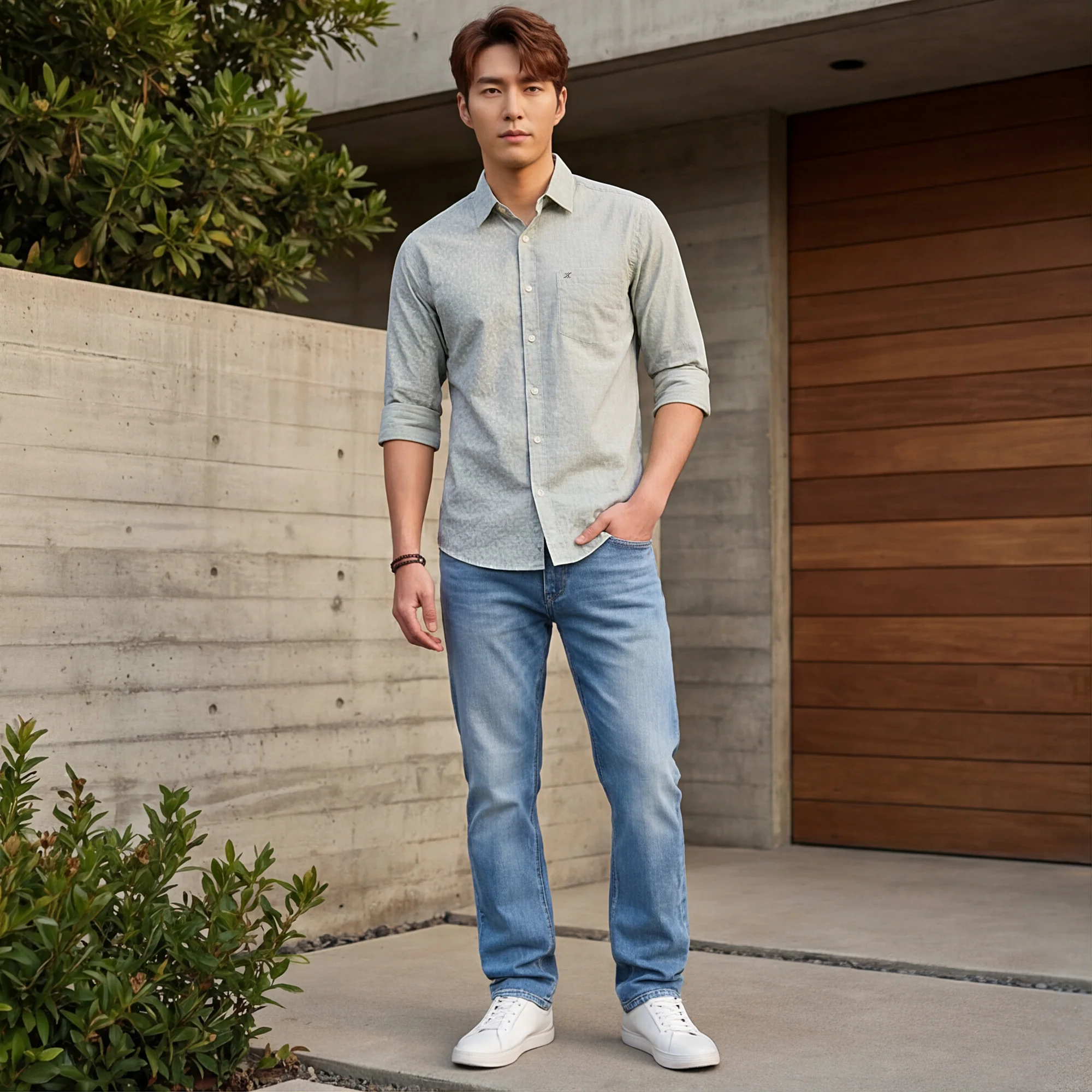 Full sleeves Slim Fit Pista Green all over Tonal Geometric Print Shirt