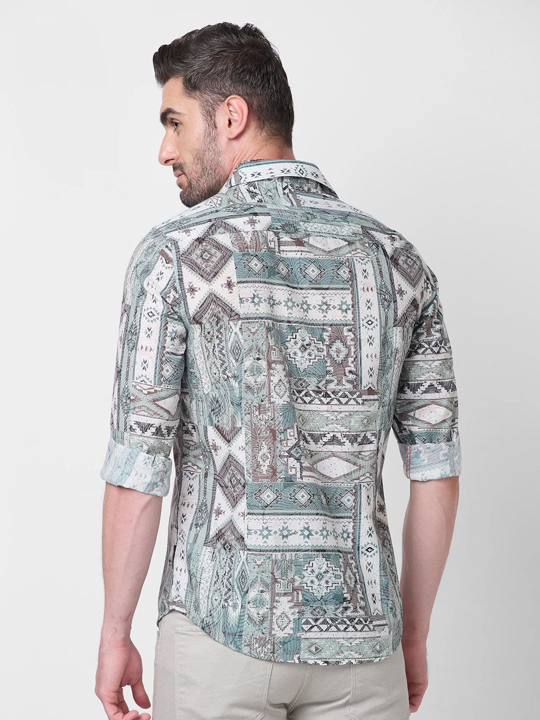 Full sleeves Slim Fit Pista Tribal Geometric Motif Print Shirt - Image 5