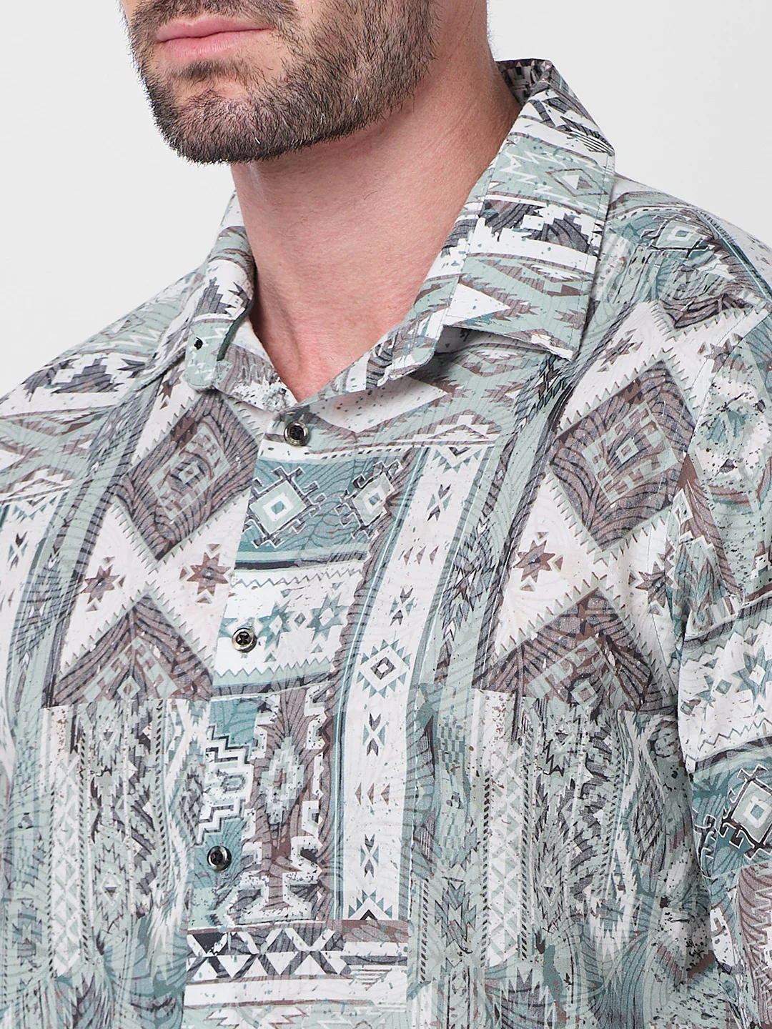 Full sleeves Slim Fit Pista Tribal Geometric Motif Print Shirt - Image 7