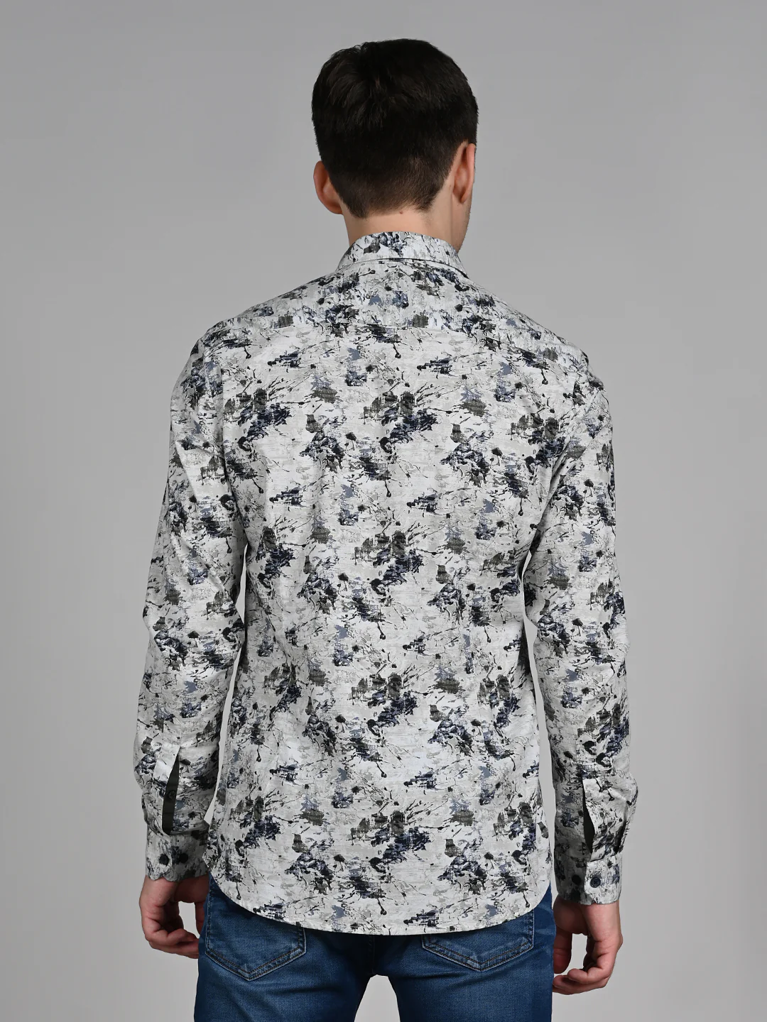 Full Sleeves Slim Fit Light Pista  All-Over Grunge Motif Print Shirt - Image 5