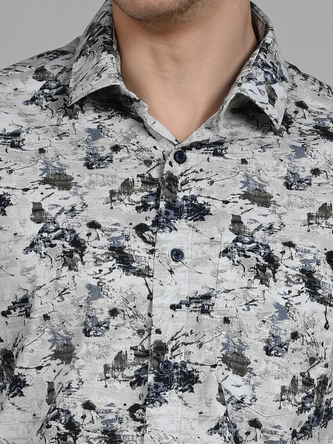 Full Sleeves Slim Fit Light Pista  All-Over Grunge Motif Print Shirt - Image 6