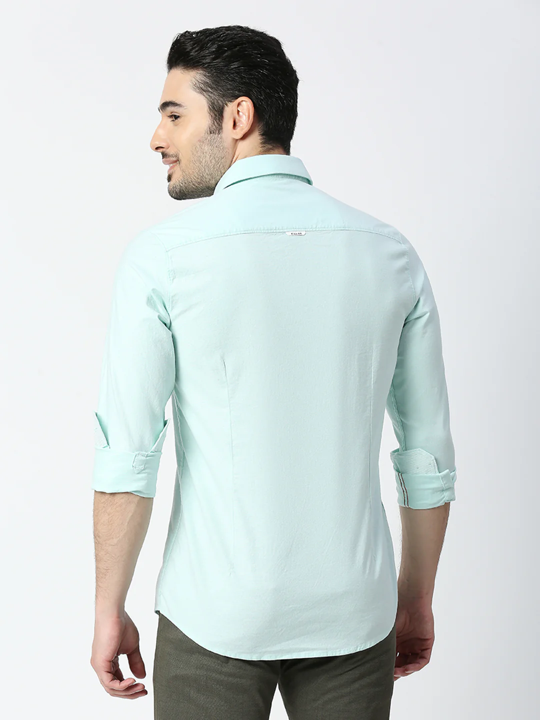 Full Sleeves Slim Fit Pastal green Solid Oxford Shirt - Image 6