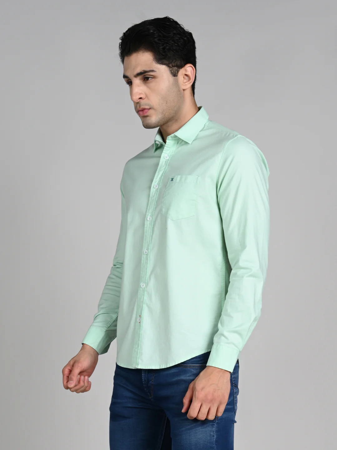 Full Sleeves Slim Fit Mint Solid Oxford Shirt - Image 6