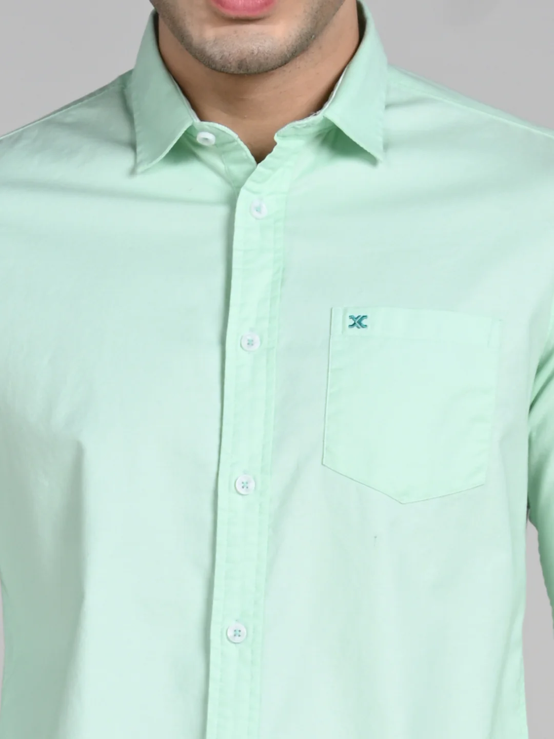 Full Sleeves Slim Fit Mint Solid Oxford Shirt - Image 8