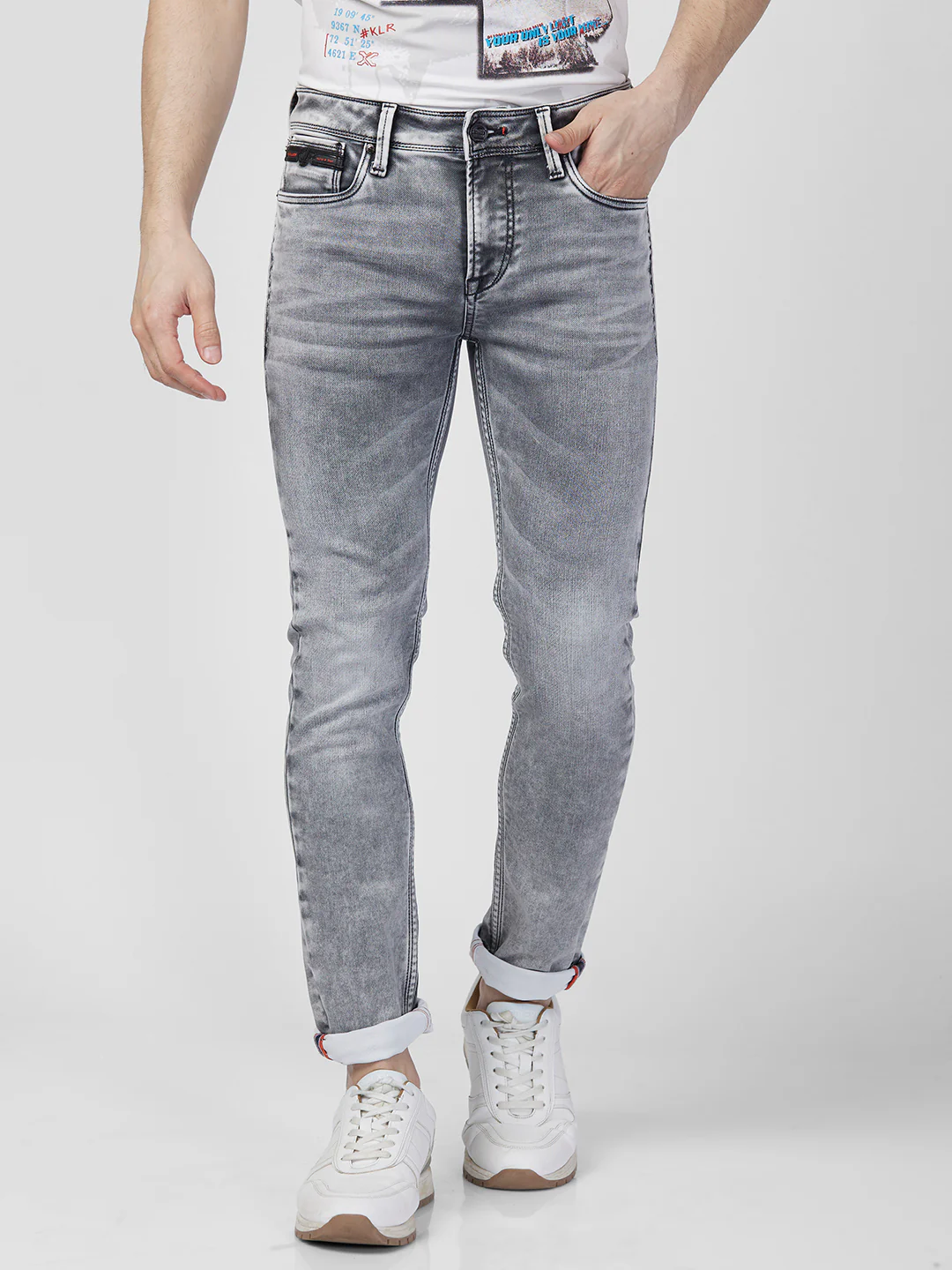 Killer Men Light Grey Solid Slim Fit Jeans - Image 3