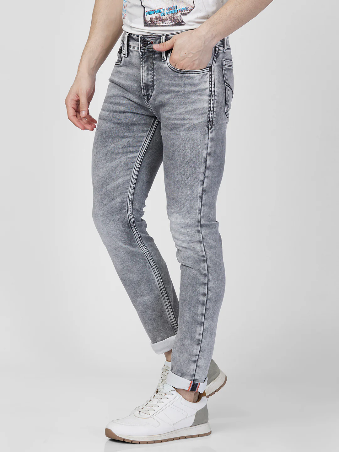 Killer Men Light Grey Solid Slim Fit Jeans - Image 6