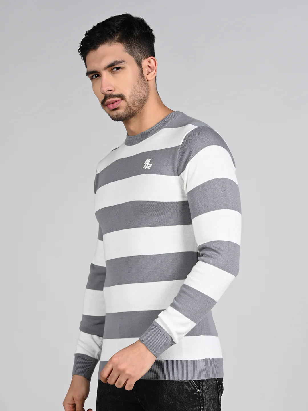 Killer Men Light Grey Striped Flat Knits - Image 5