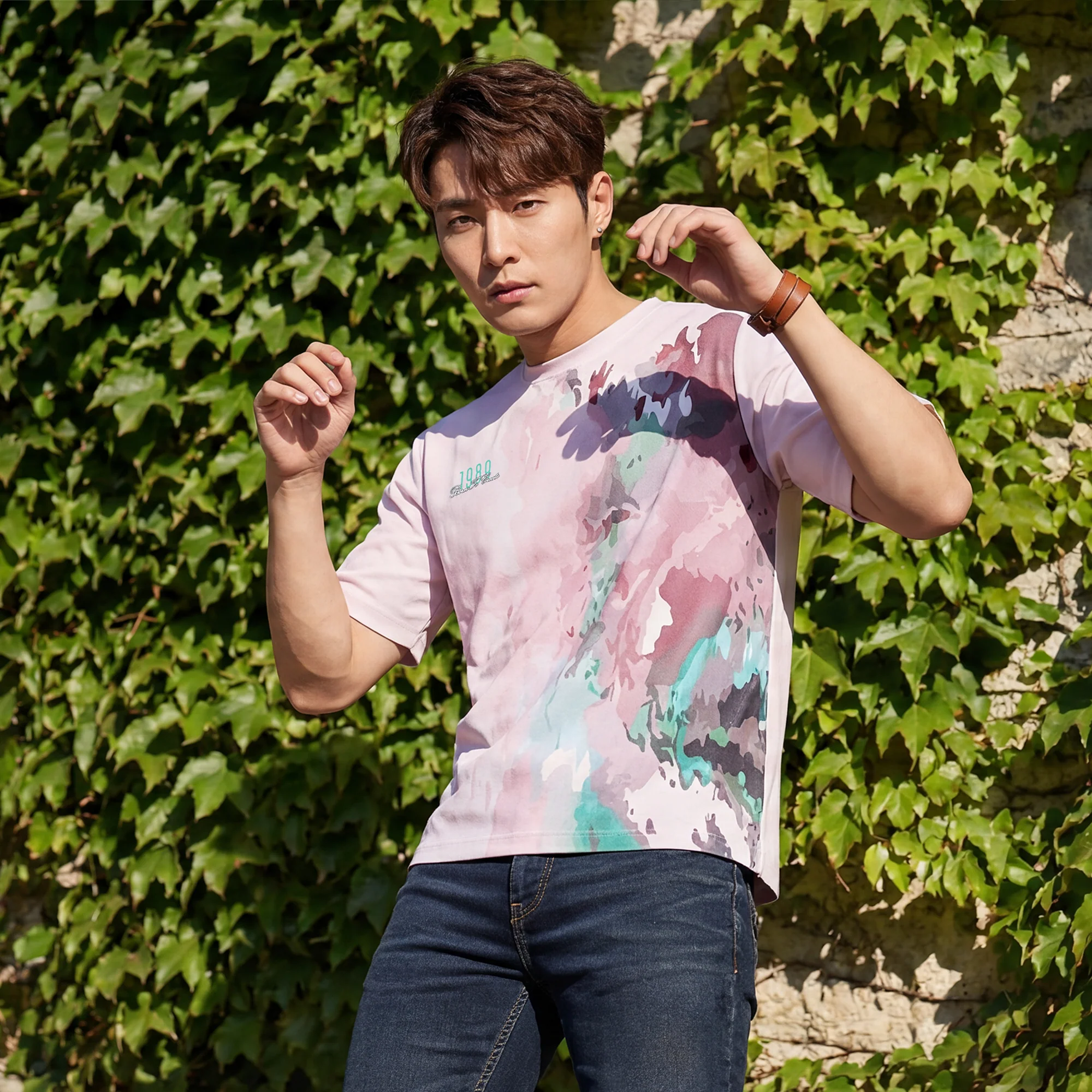 Killer Men Light Pink Printed Round Neck T-Shirts - Image 2