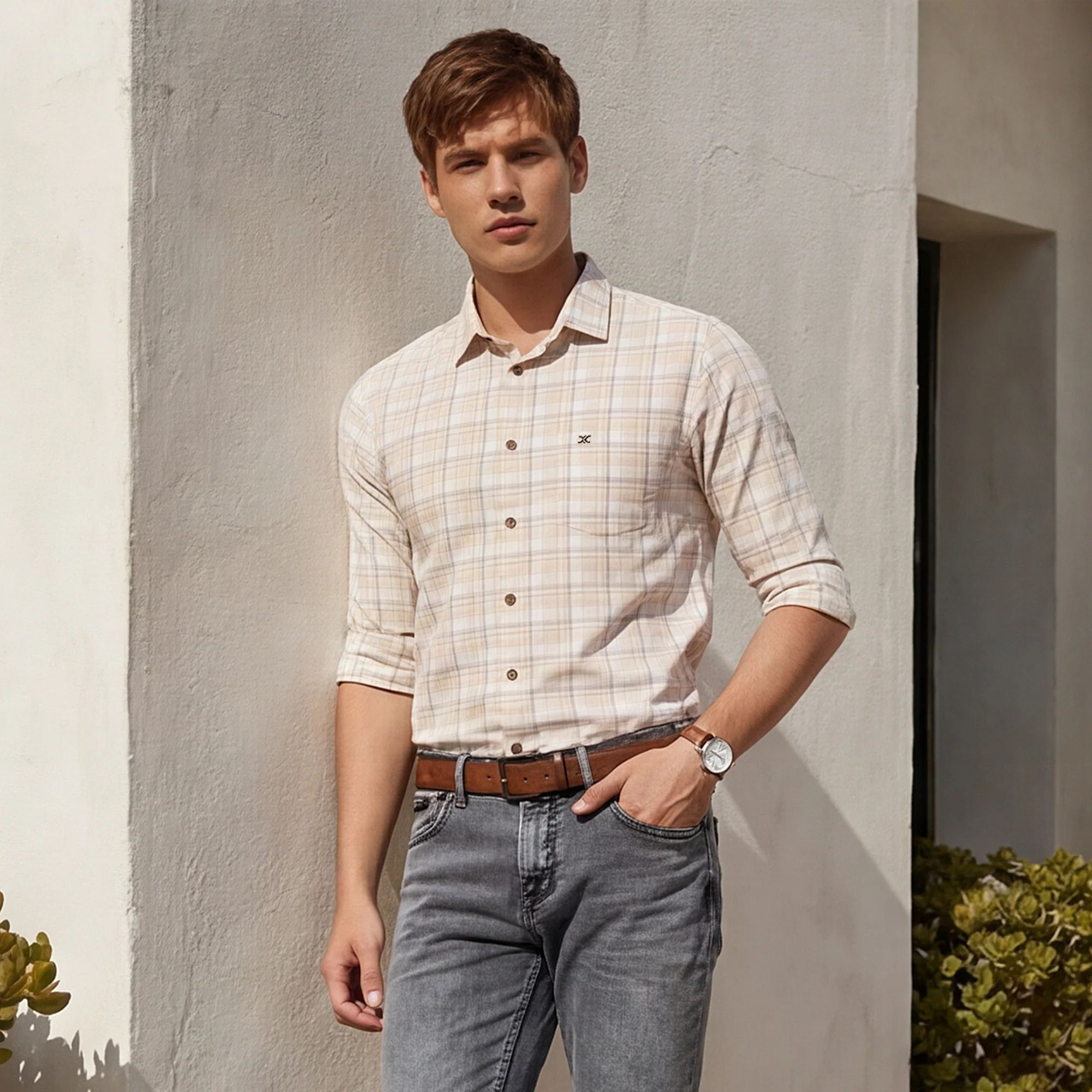 Full sleeves Slim Fit Lime Tonal Checks Shirt - Image 2