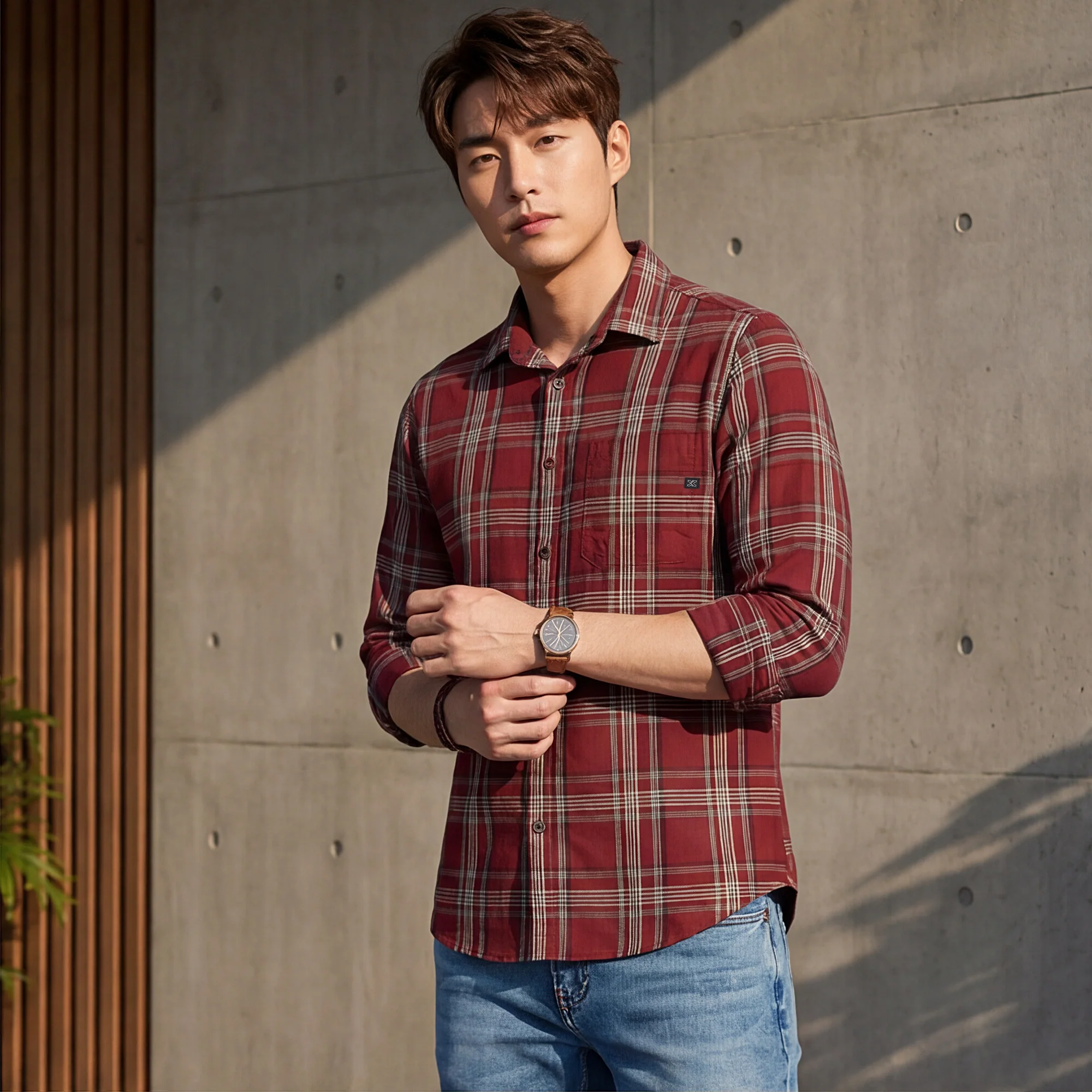 Full Sleeves Slim Fit Maroon Cavalry Checks Shirt - Image 2