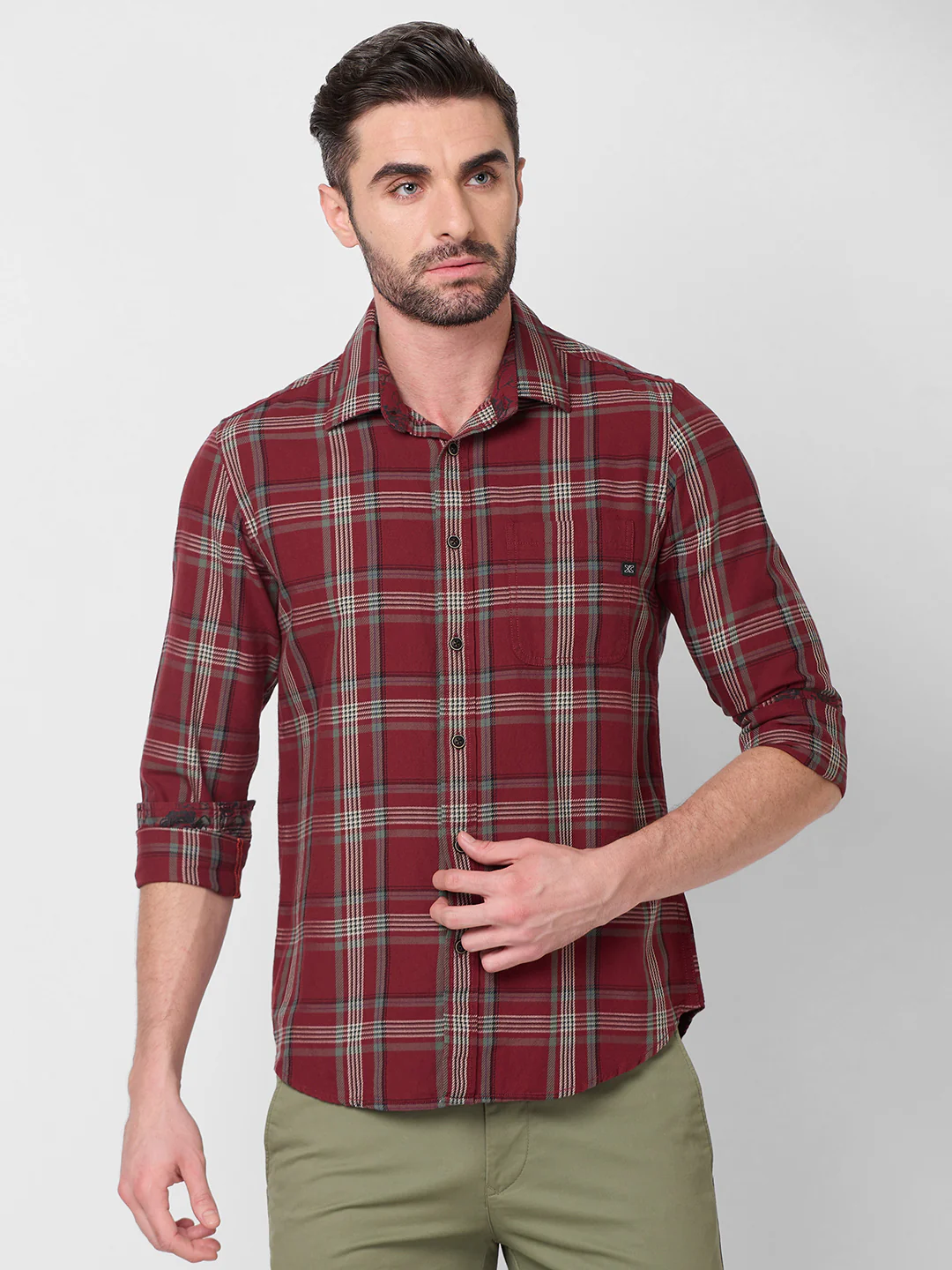 Full Sleeves Slim Fit Maroon Cavalry Checks Shirt - Image 3