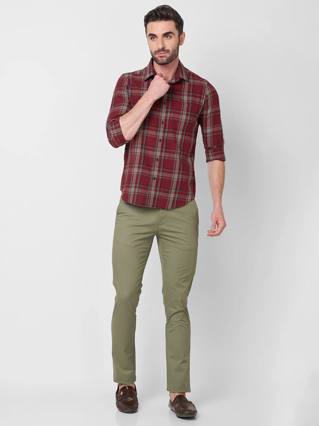 Full Sleeves Slim Fit Maroon Cavalry Checks Shirt - Image 4