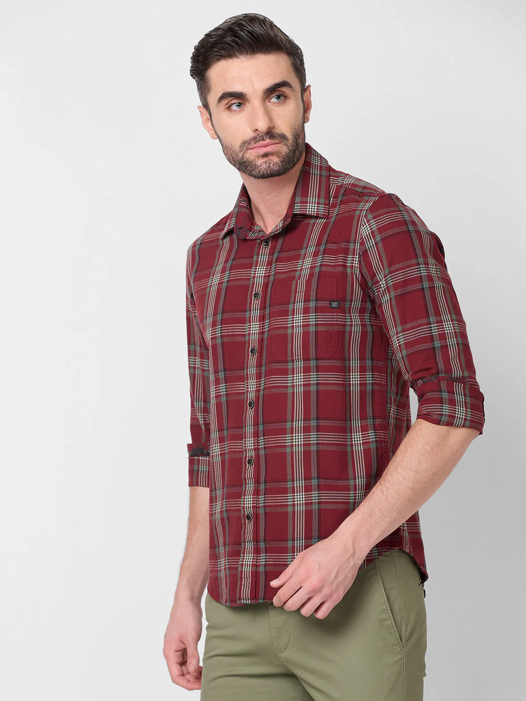Full Sleeves Slim Fit Maroon Cavalry Checks Shirt - Image 6