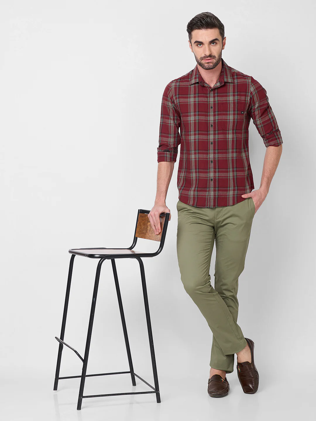 Full Sleeves Slim Fit Maroon Cavalry Checks Shirt - Image 8