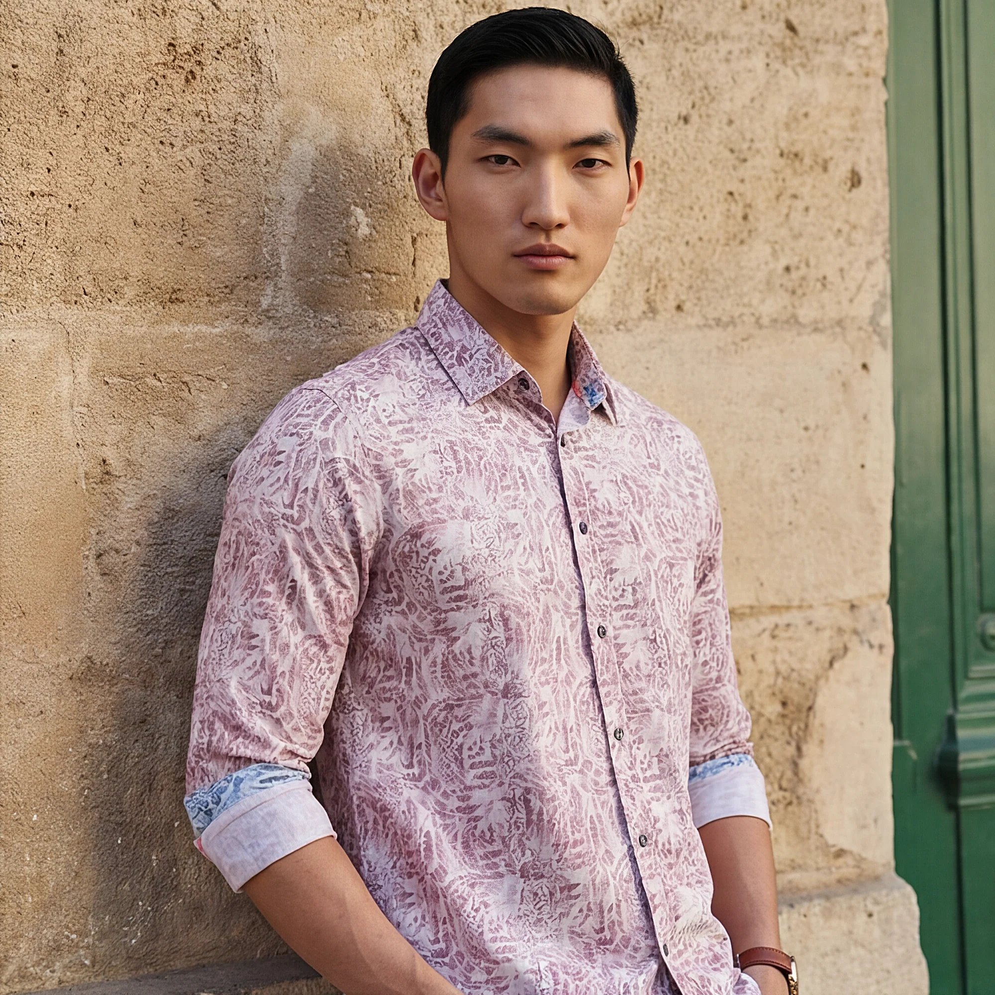 Full sleeves Slim Fit Maroon Abstract Botanical Brush Print Shirt - Image 2
