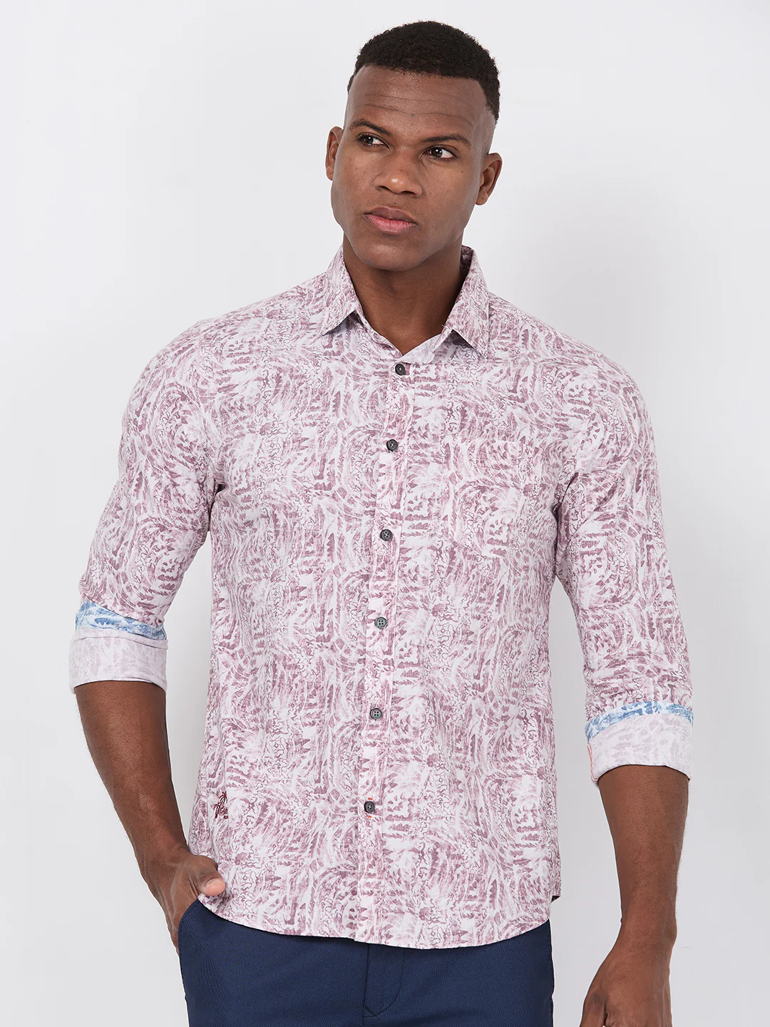 Full sleeves Slim Fit Maroon Abstract Botanical Brush Print Shirt - Image 3
