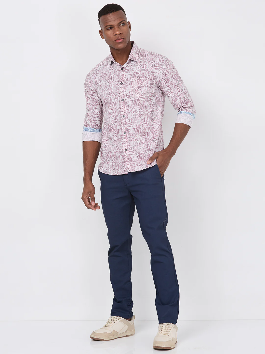 Full sleeves Slim Fit Maroon Abstract Botanical Brush Print Shirt - Image 4