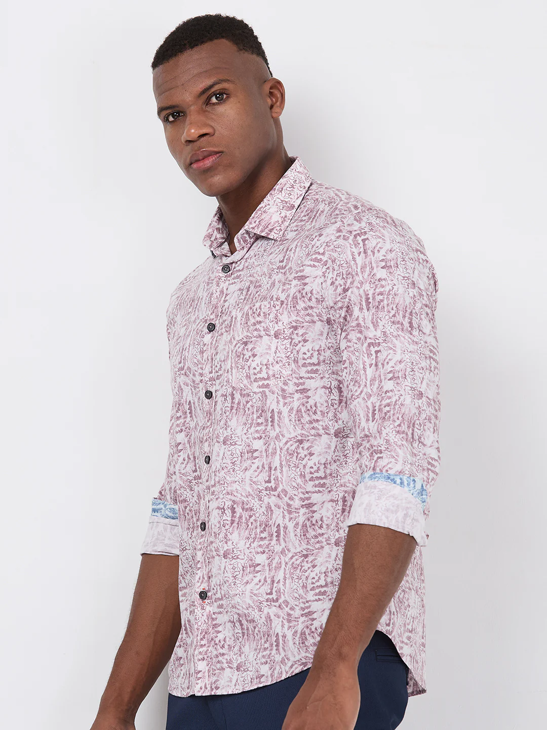 Full sleeves Slim Fit Maroon Abstract Botanical Brush Print Shirt - Image 6