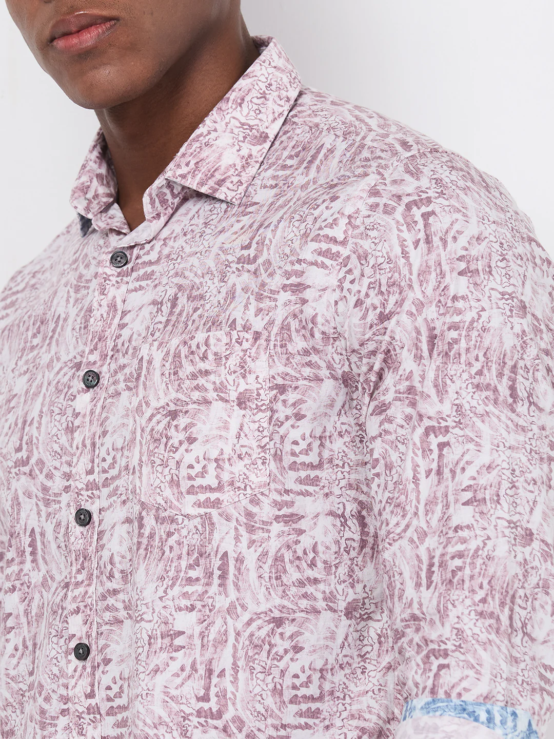 Full sleeves Slim Fit Maroon Abstract Botanical Brush Print Shirt - Image 7