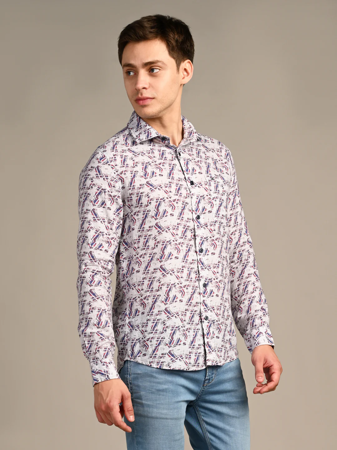 Full Sleeves Straight Fit Maroon All-Over Pure Linen Print Shirt - Image 6