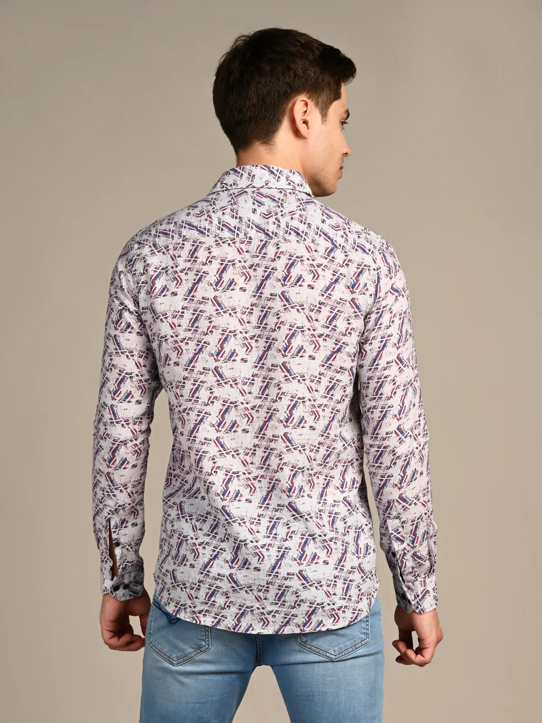 Full Sleeves Straight Fit Maroon All-Over Pure Linen Print Shirt - Image 7